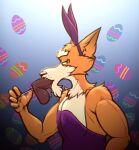 2024 anthro anthro_penetrated athletic athletic_anthro athletic_male balls bedroom_eyes blue_background bodily_fluids candy canid canine chocolate clothed clothing daniel_thompson daxhush dessert easter easter_egg egg erection eyebrows fake_ears fake_rabbit_ears food food_fetish fox fur genitals holding_food holding_object holidays humanoid_genitalia humanoid_penis leotard looking_at_viewer male male_penetrated mammal masturbation mature_anthro mature_male narrowed_eyes oral oral_masturbation oral_penetration pattern_background penetration penis saliva seductive simple_background solo sucking suggestive suggestive_food trans_(lore) trans_man_(lore) tuft