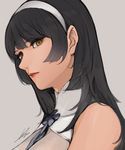  bad_id bad_pixiv_id bangs black_hair breasts cape choker commentary_request eyebrows_visible_through_hair flower from_side girls_frontline grey_background hairband large_breasts lipstick long_hair looking_at_viewer makeup parted_lips qbz-95_(girls_frontline) shirt sidelocks signature simple_background solo sungwon white_hairband white_shirt yellow_eyes 
