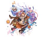  ;d bomb boots cape full_body gift granblue_fantasy hat long_hair looking_at_viewer mary_(granblue_fantasy) minaba_hideo official_art one_eye_closed open_mouth orange_eyes orange_hair sleigh smile snowman solo transparent_background twintails 