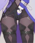  1girl absurdres acheron_(honkai:_star_rail) belt belt_buckle black_belt black_pantyhose black_swan_(honkai:_star_rail) buckle close-up clothed_masturbation covered_navel dress female_masturbation fingering fingering_through_clothes grabbing hair_spread_out highres honkai:_star_rail honkai_(series) liniorav long_hair masturbation navel pantyhose pantyhose_under_shorts purple_dress purple_hair pussy_juice shorts solo through_clothes very_long_hair yuri 