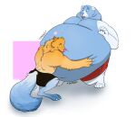 2017 3_toes 5_toes anthro bear belly belly_hug belly_worship big_belly biped black_clothing black_underwear blue_body blue_fur canid canine canis claws clothed clothing digital_media_(artwork) digitigrade duo english_text feet finger_claws fur heart_symbol huge_belly humanoid_hands hyper hyper_belly male mammal mosin multicolored_body multicolored_fur obese obese_anthro obese_male orange_body orange_fur overweight overweight_anthro overweight_male paws plantigrade red_clothing red_underwear simple_background sloshing_belly tail text thick_thighs toe_claws toes two_tone_body two_tone_fur underwear underwear_only wolf