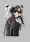  1girl absurdres black_dress black_hair blush breasts detached_sleeves dress fate/apocrypha fate_(series) fur_trim grey_background high_heels highres jikatarou leg_up long_hair open_mouth pointy_ears semiramis_(fate) simple_background solo sweatdrop teeth very_long_hair yellow_eyes 