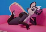  3d_(artwork) animated anthro arsemaus barefoot breasts colored_fingernails colored_nails colored_toenails curling_toes digital_media_(artwork) feet female fingernails foot_focus hair happy mammal nails nude procyonid raccoon short_stack solo swinging_legs tail tail_motion tailwag the_pose toenails toes white_hair 