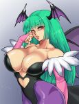  1girl breasts green_hair large_breasts looking_at_viewer morrigan_aensland solo tokisige vampire_(game) 