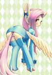  2017 blush bow butt camel_toe clothing conbudou cute ear_piercing equine eyelashes feathered_wings feathers female fluttershy_(mlp) friendship_is_magic hair hi_res long_hair looking_at_viewer looking_back makeup mammal mascara my_little_pony open_mouth panties pattern_background pegasus piercing pink_hair simple_background skirt solo teal_eyes thigh_boots tight_clothing underwear wings 