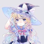  1girl apron blonde_hair blue_eyes bow braid hair_bow hair_tubes hat hat_bow hiyuu_(hiyualice) kirisame_marisa side_braid single_braid solo touhou upper_body waist_apron white_bow witch_hat 