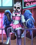  absurd_res anthro avian bottomwear clothing collar european_mythology fan_character femboy fkk friendship_is_magic greek_mythology hasbro hi_res hippogriff latex latex_clothing latex_legwear latex_stockings legwear male my_little_pony mythological_avian mythological_creature mythology open_mouth skirt smile solo stockings wings 