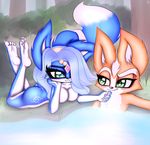  2017 anthro barefoot blue_fur blush breasts butt canine cute duo female fox fox_mccloud fur hi_res krystal looking_pleasured lying male male/female mammal nintendo nude on_front outside romantic_couple skinny_dipping spritermx star_fox video_games white_fur 