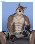  abs absurd_res ac_byt anthro bulge canid canine canis clothing epic_games fortnite headgear headwear hi_res looking_at_viewer male mammal nipples sitting solo wendell_(fortnite) wolf yellow_eyes 