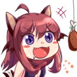  +++ 1girl ahoge animal_ears assassin_cross_(ragnarok_online) bat_wings black_leotard black_wings blush_stickers cat_ears cat_girl chibi chicken_leg commentary_request ear_wings fangs gyate_gyate hair_between_eyes highres lanmei_jiang leotard medium_bangs medium_hair open_mouth pink_hair purple_eyes ragnarok_online smile solo upper_body v-shaped_eyebrows wings 