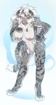  absurd_res anthro big_breasts blue_eyes breasts felid fur genitals grey_body grey_fur hair hi_res kyuuoku mammal markings nipples nude pantherine pussy simple_background snow_leopard spots spotted_body spotted_fur tail white_body white_fur white_hair 