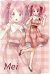  alternate_costume blush breasts character_name contemporary dress fire_emblem fire_emblem_echoes:_mou_hitori_no_eiyuuou frills full_body hair_ribbon high_heels highres leg_up long_hair mae_(fire_emblem) medium_breasts open_mouth pink_hair plaid plaid_background plaid_dress red_eyes ribbon solo twintails yuino_(fancy_party) zoom_layer 