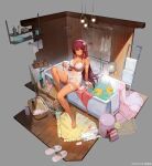  1girl absurdres anklet apron armband bare_shoulders barefoot basket bath bathroom bathtub blush breasts bridal_garter cat_hair_ornament ceiling_light character_doll claw_foot_bathtub cleavage closed_mouth clothes_hanger dark-skinned_female dark_skin diorama earrings faucet feet full_body girls&#039;_frontline hair_between_eyes hair_ornament hair_ribbon highres incredibly_absurdres indoors jewelry lampshade large_breasts light_bulb light_particles long_hair looking_at_viewer navel negligee official_alternate_costume official_alternate_hairstyle official_art pearl_hair_ornament perspective pink_apron pink_ribbon purple_hair ribbon rug saiga-12_(cleansing_waves_in_shallow_pool)_(girls&#039;_frontline) saiga-12_(girls&#039;_frontline) shelf sitting skirt_hold slippers soap_dispenser solo sparkle spill sticky_note toes toothbrush towel towel_rack trash_can unworn_apron unworn_slippers very_long_hair washing_machine water weibo_logo weibo_watermark white_armband white_footwear white_negligee white_wrist_cuffs wooden_floor wooden_wall wrist_cuffs yellow_eyes yellow_ribbon yoyo_(550098) 