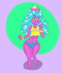  anthro bulge clothing colored cute english_text fangs girly jmf32_(artist) male mareanie nintendo pok&eacute;mon pok&eacute;mon_(species) shirt shorts solo standing tank_top text tongue tongue_out unbuttoned video_games wide_hips 