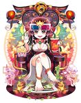  3d_glasses anklet armchair barefoot breasts chair cleavage commentary cup drinking_straw eyewear_on_head feet film_reel food gashi-gashi goddess highres jewelry lion looking_at_viewer medium_breasts movie_theater original popcorn sitting skeleton smile toes 