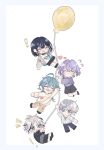  4piece_(ensemble_stars!) 5boys aqua_eyes aqua_hair balloon black_hair blue_border blue_hair border chibi closed_eyes closed_mouth ensemble_stars! expressionless grey_hair hanamura_fuyume highres hojo_raika holding holding_balloon long_hair male_focus multicolored_hair multiple_boys natsu_kanna open_mouth purple_hair sagiri_esu sere_(_h11r_agi) short_hair simple_background taki_ibuki white_background white_hair 