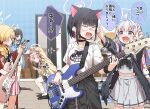  5girls airi_(band)_(blue_archive) airi_(blue_archive) animal_ears black_hair blonde_hair blue_archive cat_ears cat_girl commentary_request electric_guitar extra_ears fusion_dance grey_skirt guitar halo highres holding holding_instrument instrument kazusa_(band)_(blue_archive) kazusa_(blue_archive) multiple_girls natsu_(band)_(blue_archive) natsu_(blue_archive) official_alternate_costume open_mouth pink_hair pink_skirt reisa_(blue_archive) school_uniform serafuku shirt skirt speech_bubble standing translation_request white_shirt white_skirt yoshimi_(band)_(blue_archive) yoshimi_(blue_archive) yukie_(kusaka_shi) 