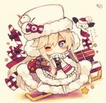  ;) aircraft airplane animal azur_lane bald_eagle bangs belt belt_buckle bird black_belt black_shirt blush buckle chibi christmas closed_mouth eagle earmuffs enterprise_(azur_lane) eyebrows eyebrows_visible_through_hair eyelashes flight_deck full_body fur_hat fur_trim gift hat hat_ornament horizontal_stripes leaf leg_up long_hair muuran one_eye_closed parted_bangs purple_eyes reindeer ribbon santa_hat scarf shadow shirt sidelocks signature silver_hair skirt sleigh smile snowman socks solo standing standing_on_one_leg star straight_hair striped striped_ribbon translated tsurime ushanka very_long_hair white_hat white_legwear white_scarf white_skirt 