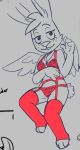 2024 angel angel_gabby angel_hare anthro back_wings bedroom_eyes biped bra breasts buckteeth clothed clothing cross eyebrows feathered_wings feathers female freckled_face freckles garter_belt garter_straps head_tuft lagomorph legwear leporid looking_at_viewer mammal narrowed_eyes panties rabbit scut_tail seductive short_tail simple_background solo soulcentinel spot_color stockings tail teeth the_east_patch thigh_highs tuft underwear underwear_only wings