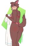  2:3 absurd_res alexdewolf anthro beastars bedroom_eyes big_breasts big_butt blush blushing_at_viewer bra breasts brown_body brown_fur butt canid canine canis cheek_tuft clothing dress facial_tuft female fluffy fluffy_ears fluffy_tail fur hi_res in_heat juno_(beastars) looking_at_viewer looking_back mammal narrowed_eyes panties pose purple_eyes raised_tail red_clothing red_underwear seductive smile solo tail thick_thighs topwear tuft underwear white_clothing white_dress wide_hips wolf 