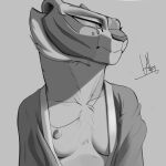  1:1 anthro areola breasts clothed clothing digital_media_(artwork) dreamworks felid female fur htzx kung_fu_panda mammal master_tigress monochrome nipples open_clothing open_shirt open_topwear orange_body pantherine shirt simple_background solo stripes tiger topwear 