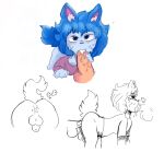  anthro big_butt blue_body blue_eyes blue_hair bodily_fluids butt cum cum_in_ass cum_in_mouth cum_inside domestic_cat felid feline felis feral gacha_club genital_fluids group hair male male/male mammal short_tail sketch_page skuzy_bur tail trio unknown_artist 