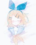  1girl blonde_hair blue_bow blue_hairband bow bow_hairband closed_eyes closed_mouth colored_eyelashes eob grey_sailor_collar hair_ornament hairband hairclip highres kagamine_rin light_blush medium_hair neckerchief sailor_collar sketch solo star_(symbol) star_hair_ornament swept_bangs upper_body vocaloid yellow_neckerchief 