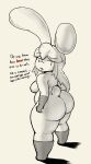 animal_humanoid anthro armwear belly big_belly big_breasts big_butt breasts bunsandnoble butt clothing dialogue eyebrows female hair hand_on_butt hands_on_hips hi_res humanoid lagomorph lagomorph_humanoid legwear long_hair looking_at_viewer looking_back mammal mammal_humanoid mature_female phoebe_(bunsandnoble) raised_eyebrow simple_background solo solo_focus thick_thighs