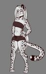  2017 abs absurd_res anthro bandeau cheetah clothed clothing feline female grey_background hair hands_on_hips hi_res long_hair mammal midriff mihari monochrome scorpdk simple_background solo spots 