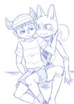  2015 animal_crossing anthro blush bottomless cat close clothed clothing contact duo ear_tuft ears_up eye_contact feline half-closed_eyes hand_on_head hat human intimate legwear male mammal nintendo pants reality_undoer rover_(animal_crossing) shirt simple_background sitting sketch smile socks spread_legs spreading suggestive tuft video_games villager_(animal_crossing) 