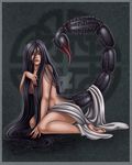  animal_humanoid arthropod black_hair breasts clothed clothing female hair harpyqueen humanoid insect_humanoid long_hair nude red_eyes scar scorpio_(symbol) scorpio_(zodiac) scorpion_humanoid side_boob solo topless watermark 
