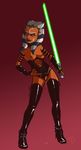  ahsoka_tano alien boots breasts clone_wars clothed clothing collar corset dripping female fingerless_gloves footwear full-length_portrait gloves hand_on_hip high_heels holding_object holding_weapon humanoid humanoid_hands legwear lightsaber lingerie looking_at_viewer nipples orange_skin portrait pussy pussy_juice red_background red_nipples shoes simple_background standing star_wars thigh_high_boots togruta tourbillon weapon yellow_eyes 