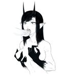  black_hair breast_grab breasts female hair hand_on_breast humanoid humanoid_penis long_hair looking_at_penis monochrome monster_girl_(genre) not_furry oral otonaru_(artist) penis sketch tongue tongue_out 