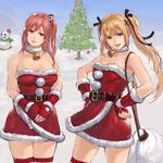  :d bad_id bad_pixiv_id bangs bare_shoulders bell bell_collar belt blonde_hair blue_eyes blue_sky breasts christmas christmas_tree cleavage closed_mouth collar contrapposto cowboy_shot day dead_or_alive dress fingerless_gloves fur_collar fur_trim gloves head_tilt honoka_(doa) iwauchi_tomoki large_breasts legs_apart long_hair looking_at_viewer marie_rose multiple_girls open_mouth outdoors pom_pom_(clothes) red_dress red_eyes red_gloves red_hair red_legwear rope sack santa_costume short_dress sky smile snow snowman standing strapless strapless_dress thigh_gap thighhighs twintails 