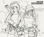  akm assault_rifle belt breasts commentary condom condom_in_mouth condom_wrapper glasses gun helmet large_breasts m16a2 military military_uniform monochrome mouth_hold multiple_girls nipples panties panty_pull playerunknown's_battlegrounds pubic_hair pussy rifle shirt_lift shorts sketch thomas_hewitt underwear uniform weapon 
