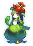  commentary_request flower full_body gen_5_pokemon green_hair harau leaf lilligant long_hair looking_at_viewer no_humans plant_girl pokemon pokemon_(creature) red_eyes solo 