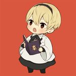  ai-wa blonde_hair book brown_eyes chibi child european_clothes fire_emblem fire_emblem_if full_body holding holding_book leon_(fire_emblem_if) lowres male_focus music red_background simple_background singing solo younger 