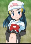  blush elbow_gloves hainchu hikari_(pokemon) pokemon pokemon_(anime) sweatdrop team_rocket team_rocket_(cosplay) 