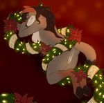  anthro bedroom_eyes black_pawpads breasts brown_hair canine christmas coyote female garland hair half-closed_eyes holidays long_hair mammal nipples nude pawpads pig_(artist) poinsettia pussy seductive side_boob smile solo 