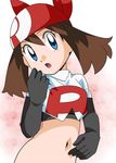  1girl bandanna blue_eyes brown_hair elbow_gloves hainchu haruka_(pokemon) pokemon pokemon_(anime) solo tagme team_rocket team_rocket_(cosplay) 