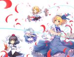  alice_margatroid athrun1120 black_hair blonde_hair book green_eyes izayoi_sakuya knife leaves mage mizuhashi_parsee petals shameimaru_aya short_hair skirt touhou wings 