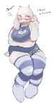  anthro big_breasts blush boss_monster breasts clothing dialogue english_text eyelashes eyewear female glasses horn legwear long_ears open_mouth paperclip_(artist) school_swimsuit slightly_chubby smile stockings swimsuit text toriel undertale video_games 