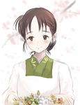  black_hair blurry blurry_background branch brown_eyes cherry_blossoms flower highres japanese_clothes kappougi kayanogura kono_sekai_no_katasumi_ni looking_down mole mole_under_mouth smile urano_suzu 