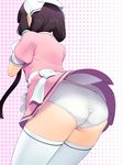  apron ass blend_s commentary_request highres hyou_itto leaning_forward long_hair low_twintails panties pantyshot puffy_short_sleeves puffy_sleeves purple_hair sakuranomiya_maika short_sleeves solo thighhighs twintails underwear upskirt waitress white_panties wind wind_lift 
