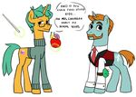  beard clothing duo equine eyewear facial_hair feral friendship_is_magic fur gastropod glasses green_fur green_hair hair horse male mammal my_little_pony necktie orange_hair pikokko pony shirt simple_background snail snails_(mlp) snips_(mlp) sweater tailor vest white_background yellow_fur 