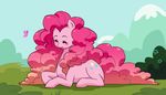  blush earth_pony equine eyes_closed female feral fluffy friendship_is_magic gradient_hair hair happy horse lying mammal my_little_pony outside pikokko pink_hair pinkie_pie_(mlp) pony solo 
