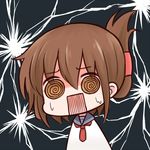  @_@ batta_(ijigen_debris) blue_sailor_collar brown_eyes brown_hair chibi electricity eyebrows_visible_through_hair eyes_visible_through_hair folded_ponytail hair_between_eyes inazuma_(kantai_collection) kantai_collection looking_at_viewer neckerchief open_mouth red_neckwear sailor_collar school_uniform serafuku solo square_mouth surprised sweatdrop upper_body 