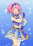  aikatsu_stars! blue_eyes blush dress pink_hair sakuraba_laura short_hair skirt smile wink 