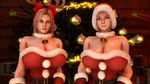  2girls 3d animated blonde_hair breasts christmas dead_or_alive dead_or_alive_5 kasumi_(doa) large_breasts multiple_girls nipples smile tecmo tina_armstrong 