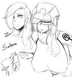  1girl artist_request breasts character_name female hat large_breasts mirin_(pokemon) monochrome pokemon pokemon_(game) pokemon_ultra_sm skintight solo tagme visor 